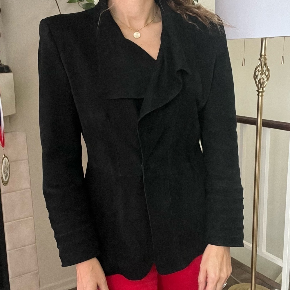 GIORGIO ARMANI Cady Double Breasted Tailored Black Suede BlazerJacket Vtg Y2K M